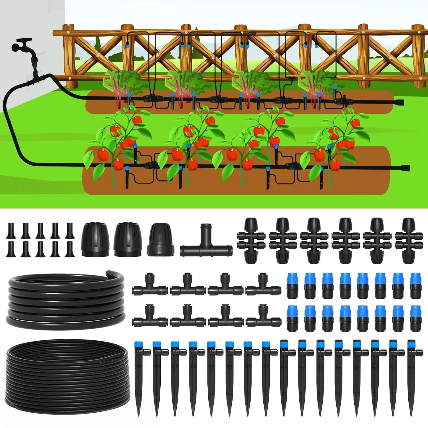 247 FT Drip Irrigation System,Quick Connector Garden Watering System Automatic Sprinkler System Kit for Lawn Raised Bed