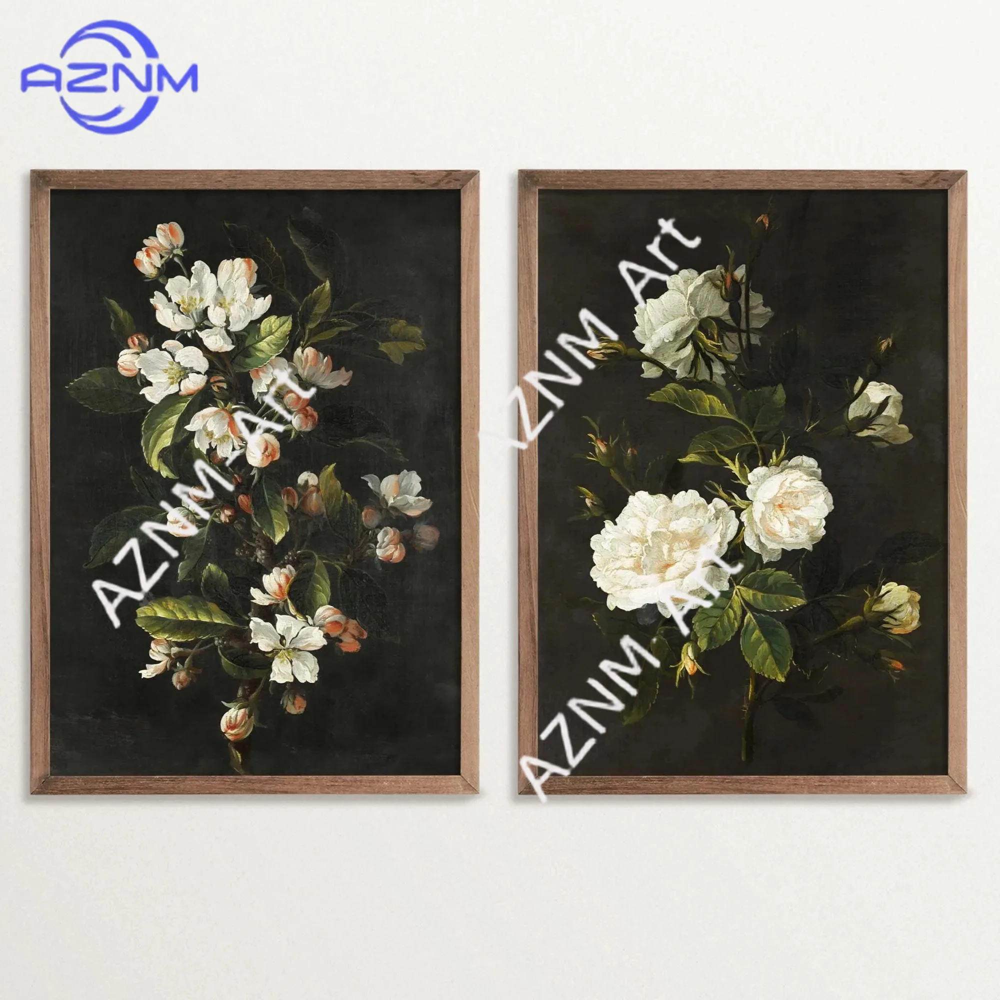 1/2Pcs Dark Botanical Print Set of two Prints | Moody Floral Print, Dark Academia Decor, Black Botanical Wall Art