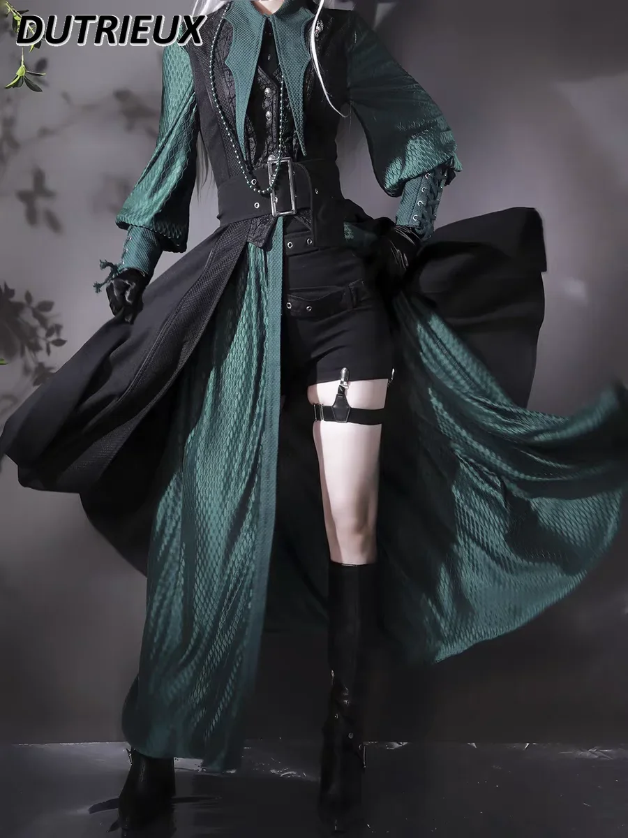 Japanese Goth Lolita Long Retro Slim-fit Vest Jacket and Single Breasted Long-sleeved Shirt Shorts Handsome Suit