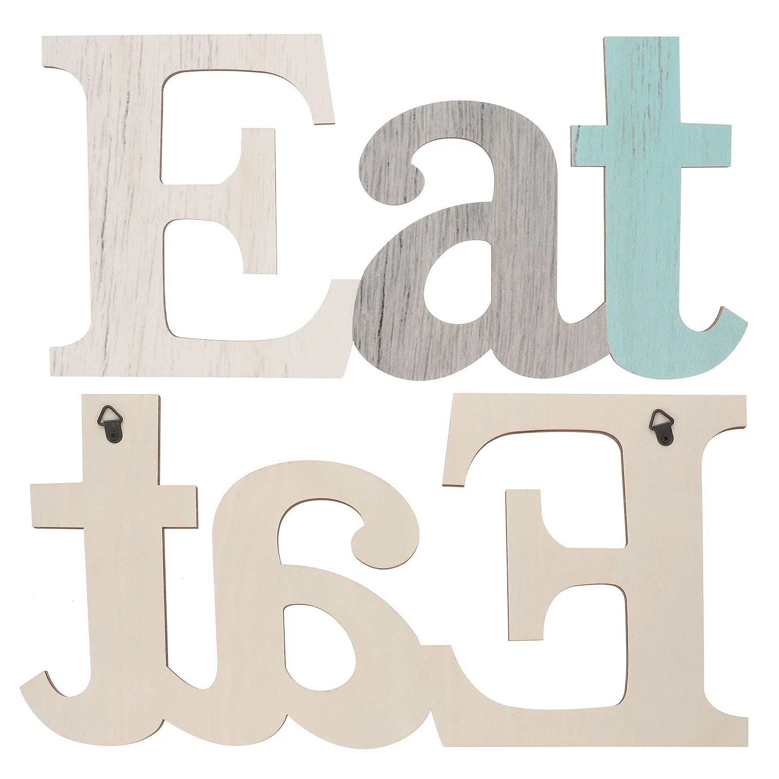 3Pcs Wooden Alphabet Eat Sign Kitchen Decor Set Rustic Farmhouse Style Wall Art for Dining Room Restaurant Cafe Decor