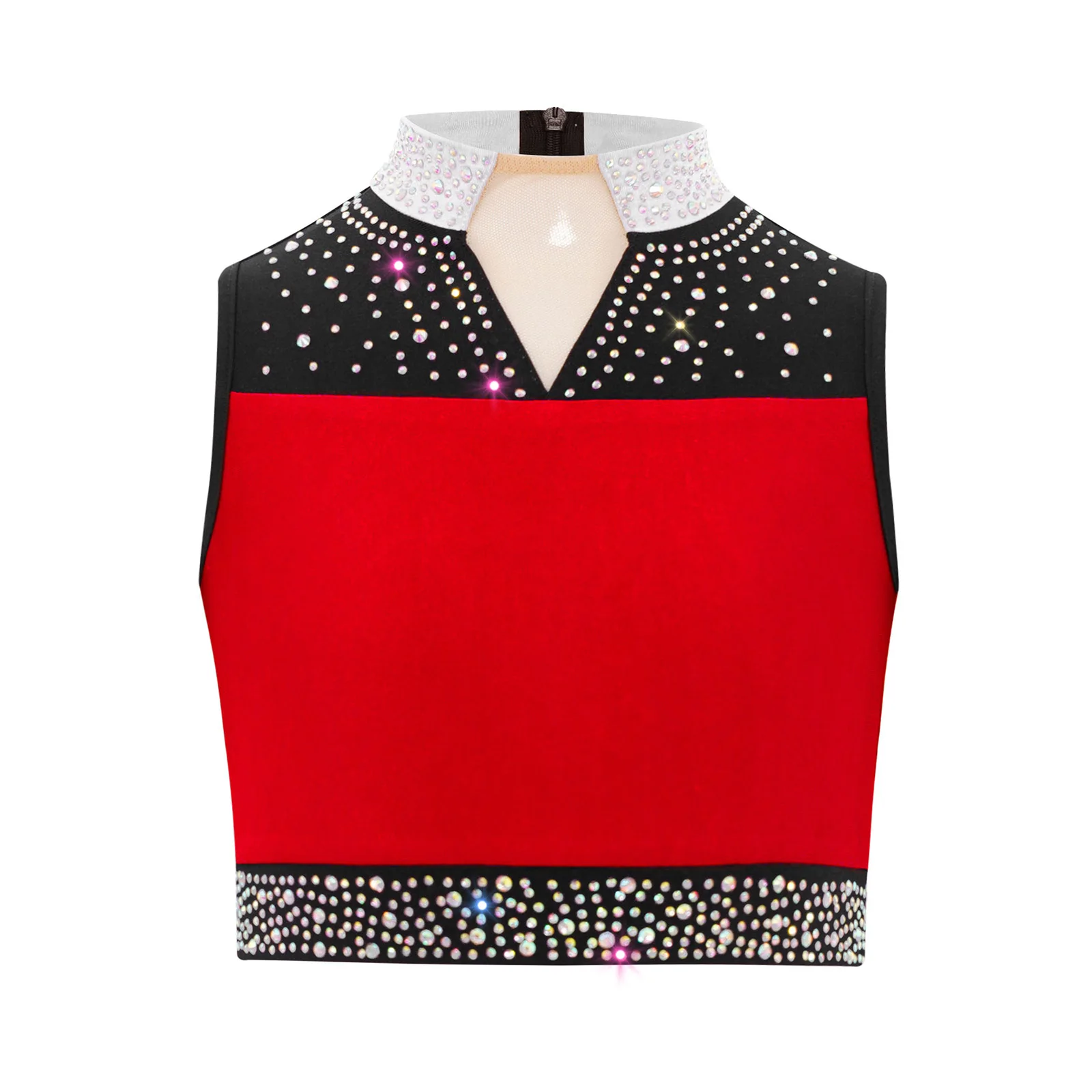 Kids Girls Dance Top Glittery Rhinestones Sleeveless Tank Crop Tops Gymnastics Figure Skating Jazz Ballet Dancewear Sportswear