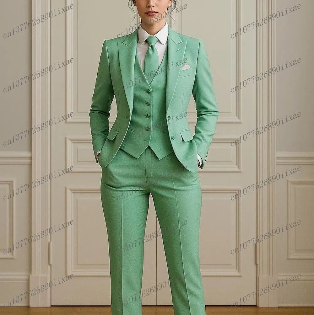 Mint Green Formal Occasion Women Suit Wedding Party Business Office Lady Tuxedos 3 Piece Set Blazer Vest Pants Customized