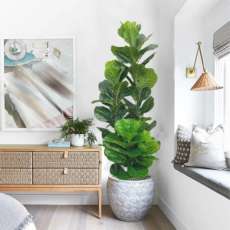150cm Large Artificial Ficus Plants Fake Tropical Tree Plastic Real Touch Green Banyan Leaves For Home Garden Shop Decor