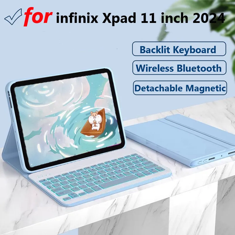 Magnetic Keyboard Case for Infinix Xpad X Pad 11 Inch 2024 Tablet Cover for Xpad 11" 7 Colour Light Backlit Keyboard with Mouse