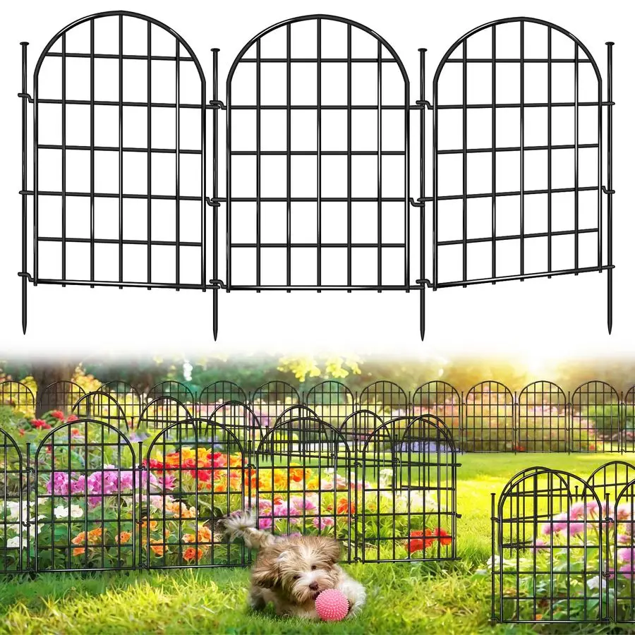 ftL x 22 inH Garden Fence, 30 Panels Arched No Dig Fence, Decorative Animal Barrier Fencing with Ground Stake, Rustproof Metal G