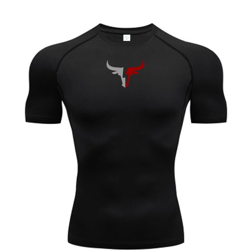 Men's bull head compression T-shirt, summer sportswear, running T-shirt, elastic quick-drying sportswear top, gym sweatshirt
