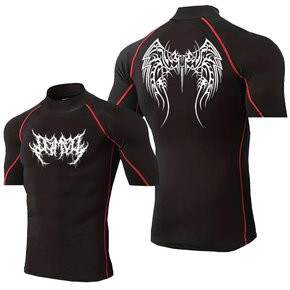 New Men's Elastic Tight Quick-drying Top for Spring and Summer Gym Jogging and Riding Training Compressed Thin High-neck T-shirt