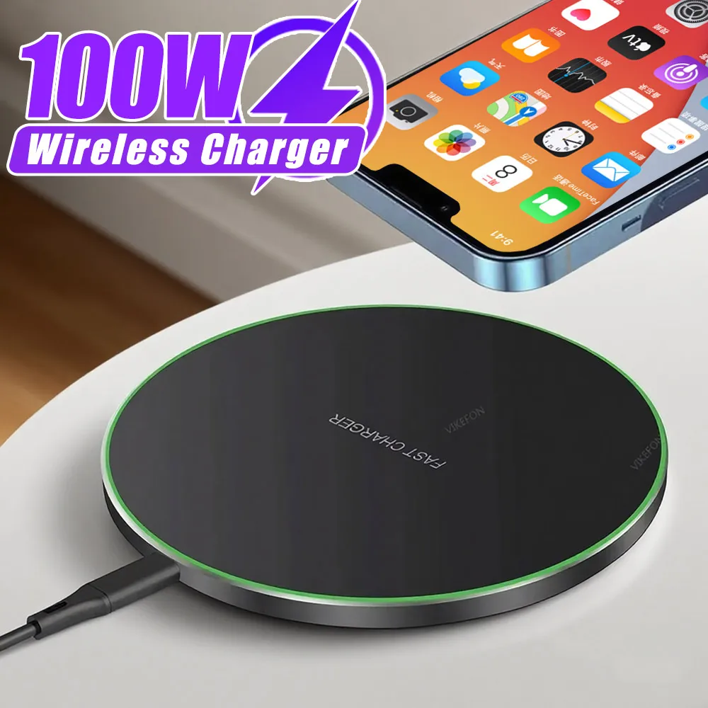 100W Lightweight Phone Wireless Charger Pad For iPhone 17 16 15 14 13 12 Pro Max Samsung S25 Xiaomi Phone Fast Charging Station