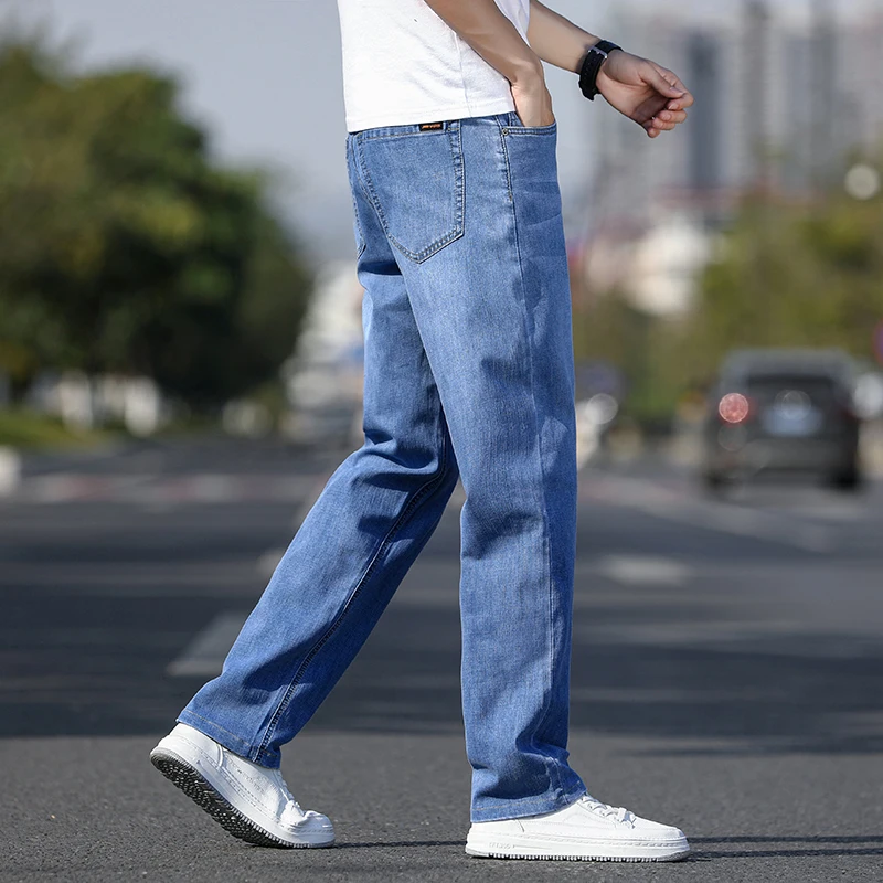 2025 Spring Summer Men's Loose Straight Leg Jeans Premium Plus Size Mid Rise Business Casual Versatile Office Ready Comfort Fit