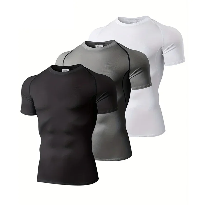 1/3 Pack Mens Compression Clothing Summer Tights T Shirt Quick Dry Sportswear Running T-shirts Sports Tops Tee Gym Workout Shirt
