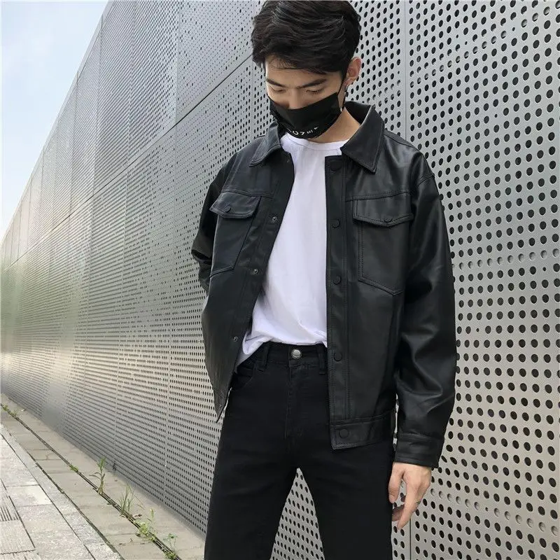 2025 Autumn Winter Men's PU Leather Jacket Short Cropped Motorcycle Coat for Couples Warm Slim Fit Outerwear