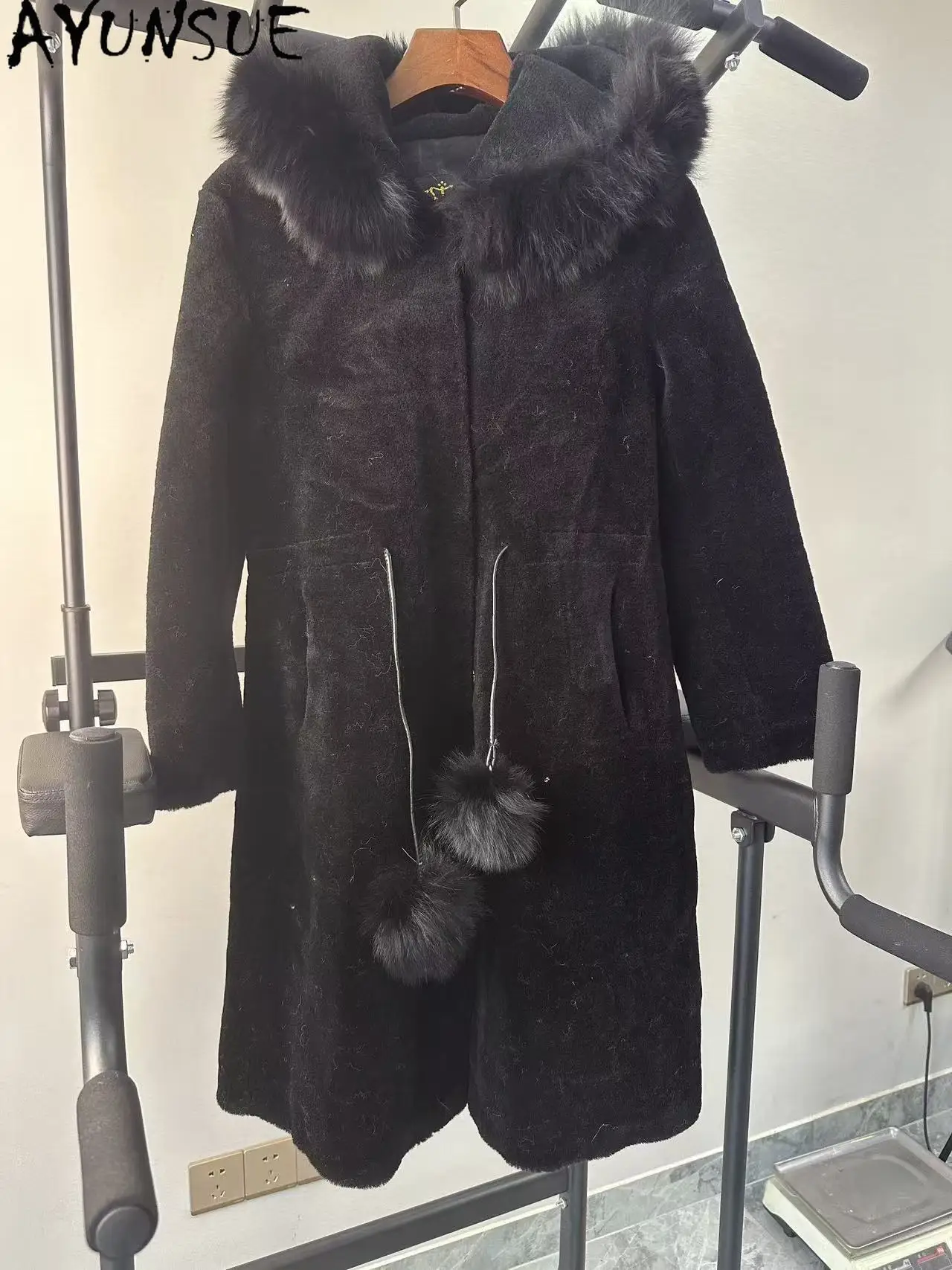 AYUNSUE Real Wool Jacket Men Winter Clothes Fox Fur Collar Mid-length Unique Coats Promotion Minor Flaws No Refund No Exchange