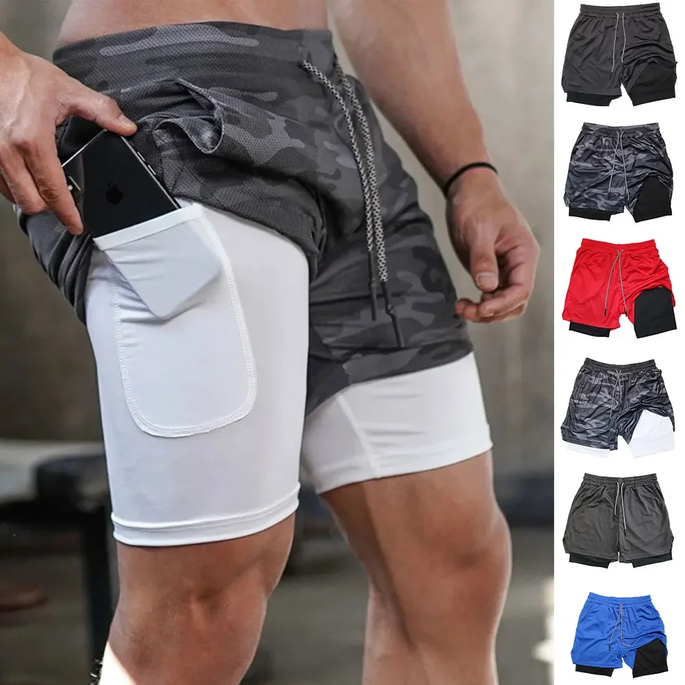 Men's Training Shorts Performance Shorts 2 in 1 Gym Shorts Compression Stretchy Sports Shorts Quick Dry Fitness Workout Summer