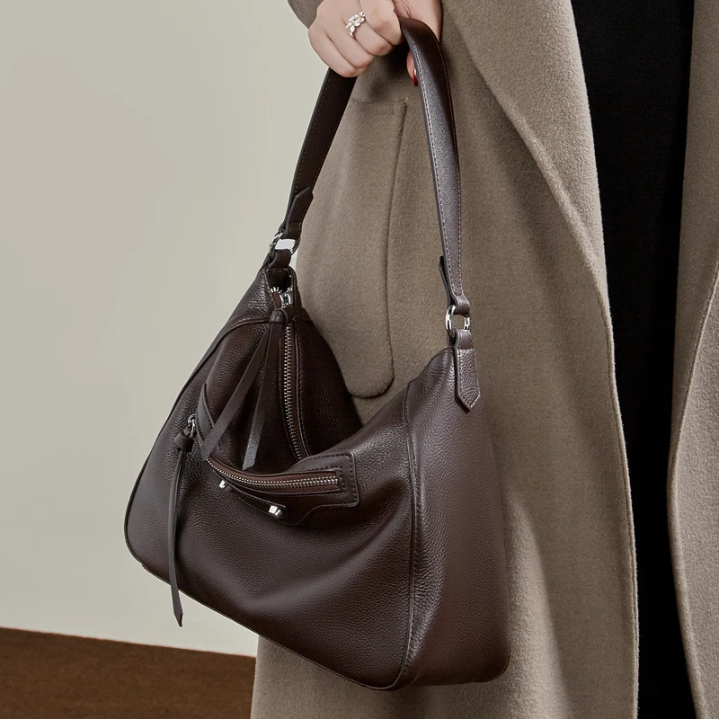 Burminsa Cowhide Genuine Leather Hobo Shoulder Bags For Women 2025 Luxury Designer Korean Crossbody Totes Work Ladies Handbags