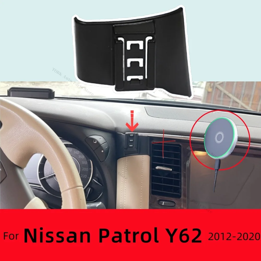 Magnetic Phone Holder For Nissan Patrol Y62 2012-2020 2017 Wireless Charging Special Fixed Bracket Base Cars Accessoires