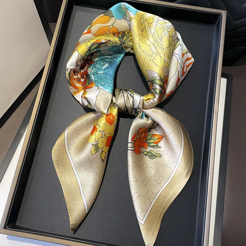 70cm New Women Silk Printed Design Scarf For Women Fashion Neck Tie Hand Bag Foulard Wrist Kerchief Shawl Wraps Hajib