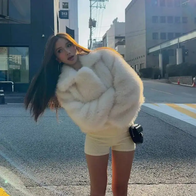 Autumn Winter 2025 New lady Fur Coat Women Short Loose Casual Elegant Furry Top