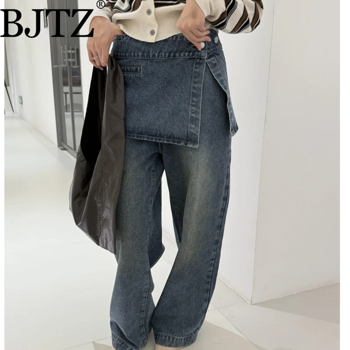 BJTZ Women’s Designer Palazzo Pants With Wrap Skirt Mid Rise Loose Comfortable Elegant Premium Quality Autumn New Arrival 2025