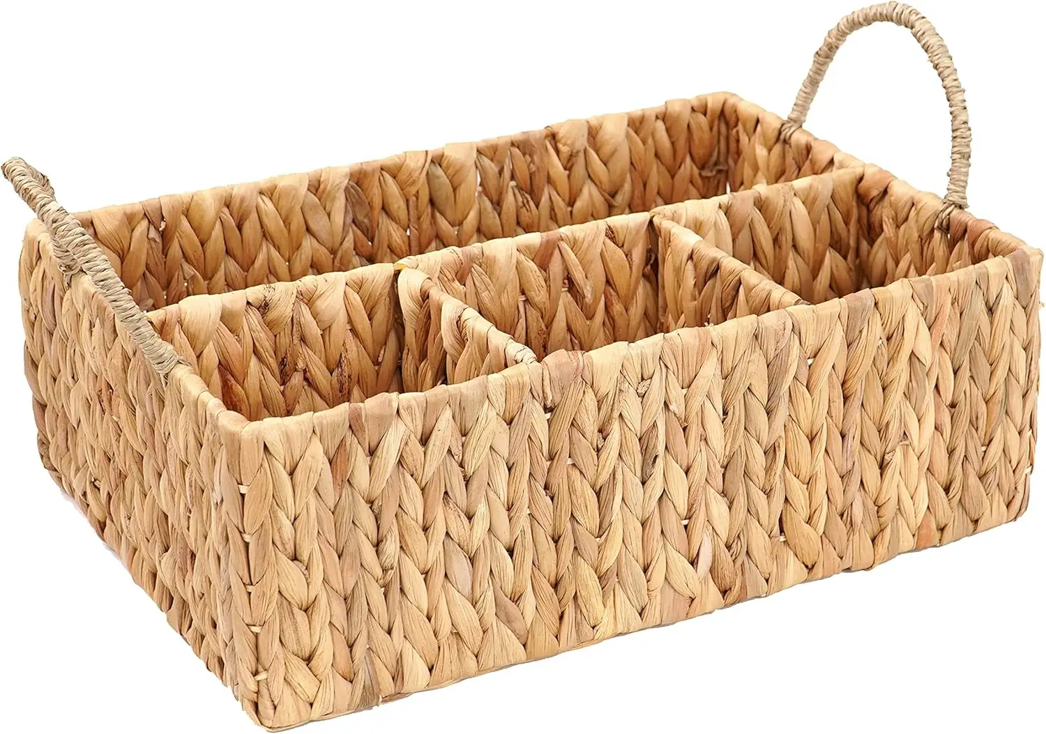 Wicker Divided Storage Basket Woven Natural Basket Hyacinth for Organizing Bathroom Kitchen Shelves Office Supplies Organization