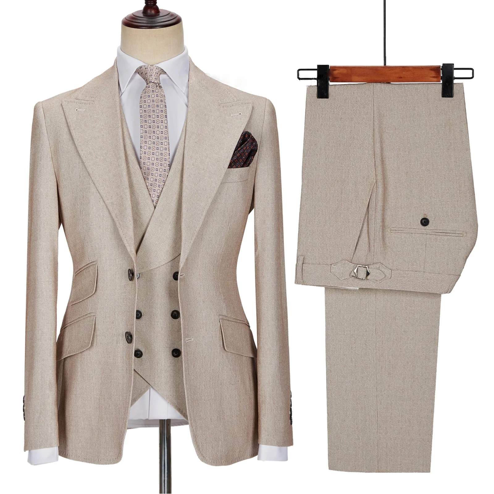 New Men Suits Set Tuxedos Wedding Dress Casual Blazer Jacket Vest Pants Tailor-Made Clothes Costume Homme