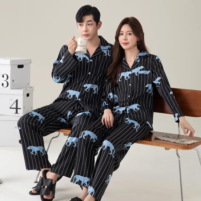Satin Couples Pajama Sets Men & Women Long Sleeve Sleepwear Classic Button Down Silky Soft Loungewear Pjs Set Pyjamas Women