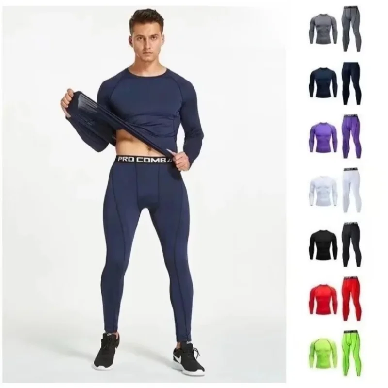 2pcs Men Compression Sportswear Suit Elastic Training Sports Yoga Sets Workout Jogging Fitness Clothing Tracksuit Pants Sporting