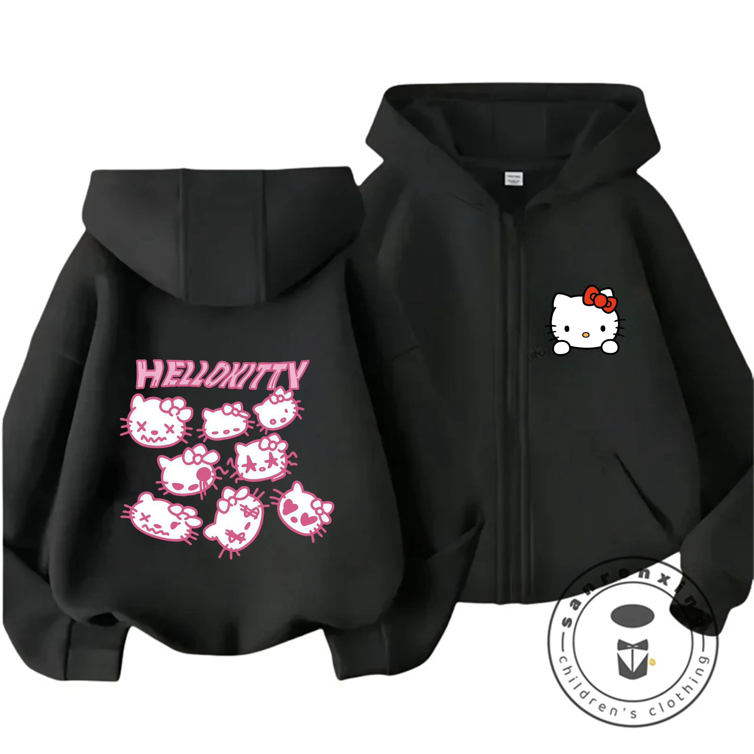 Kids New Fashion Zip Hoodie Hello Kitty Cartoon Lovely Design For Boys Girls Autumn Winter Warm Outfit 3-14 Age