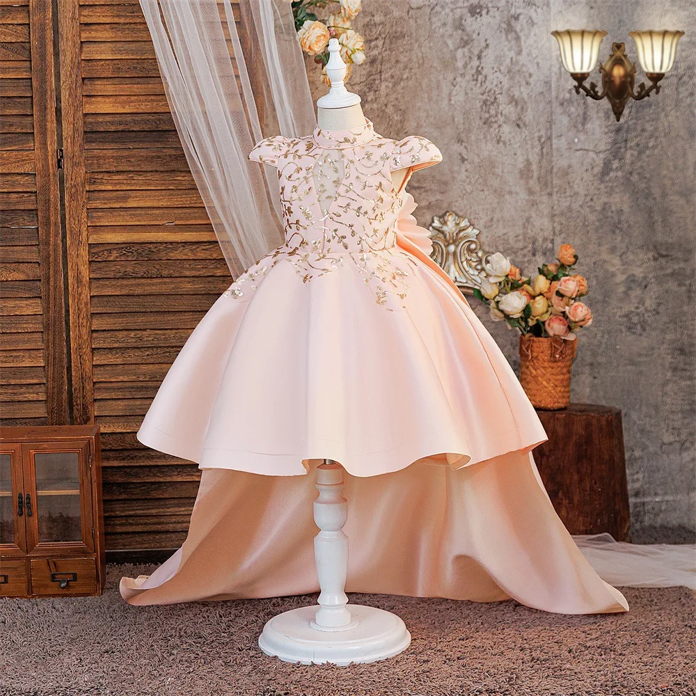 Somenie Kids Satin Trailing Dresses Clothing Elegant Girls' Formal Ball Gowns Birthday Party & New Year Celebrations