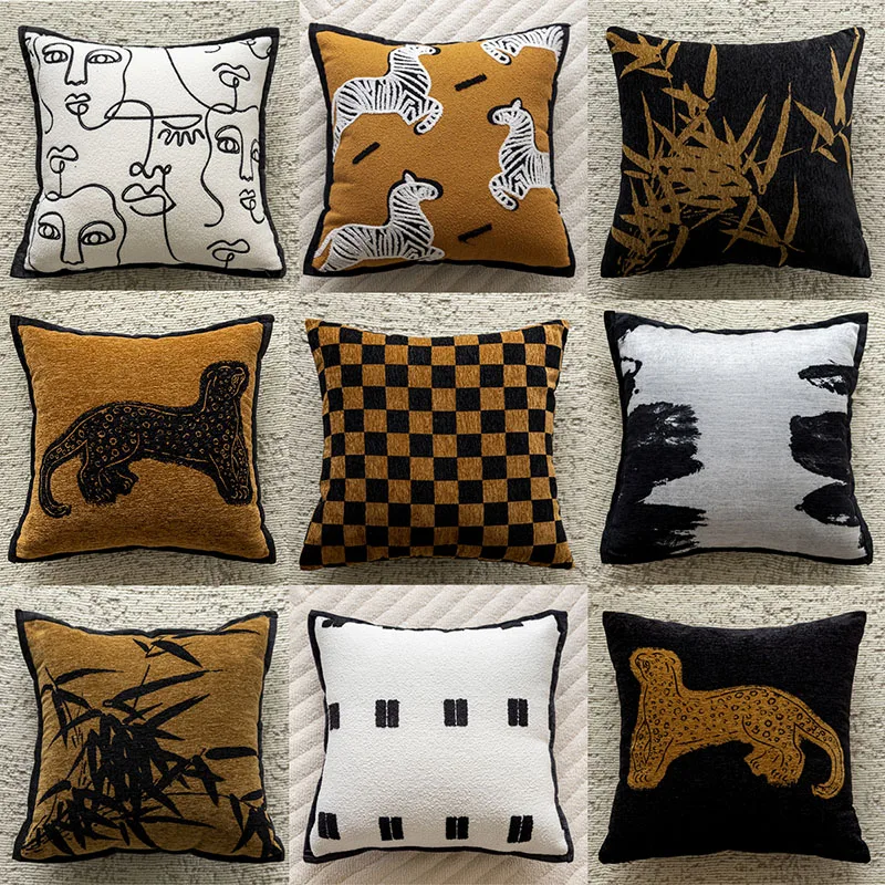 Light Luxury Pillowcases Sofa Living Room Decoration Embroidered Plush Cute Animal Bedside Backrest Waist Cushion Cover 45x45cm