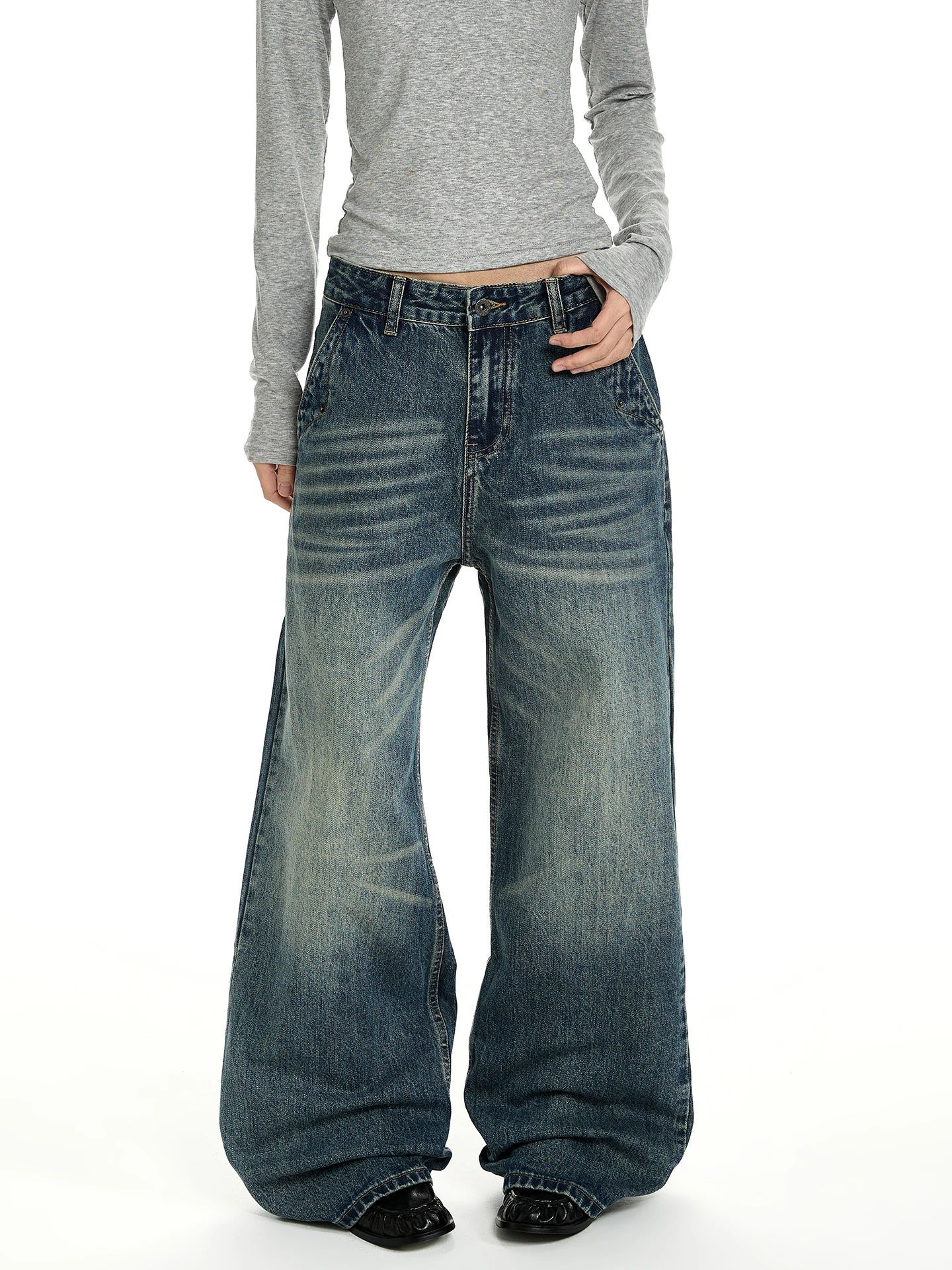 Classic Vintage Waed Straight Leg Jeans Scratch Cleanfit a PUEE Premium Jeans Men Women Students Casual Comfortable