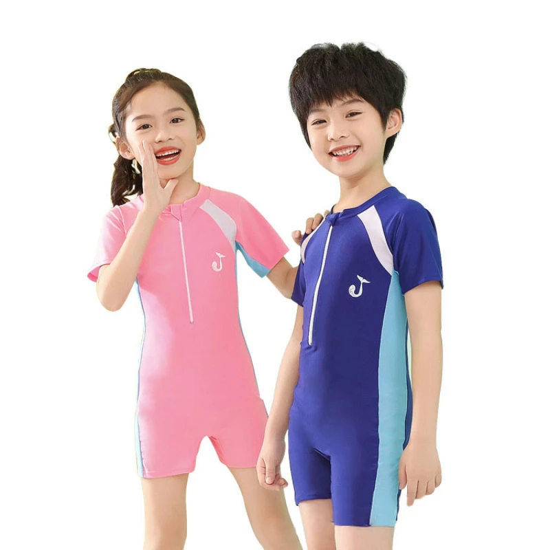 Children's Short Sleeves One-piece Swimsuit Boys Girls Tight-fitting Swimming Suit Kids' Hot Spring Swimming Pool Swimwear