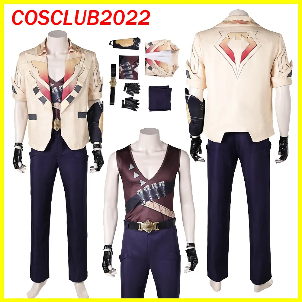 Male Tejo Cosplay Game Valorant Uniform Vest Pants Belt Coat Costume Men Adult Clothing Outfits Halloween Carnival Party Suit