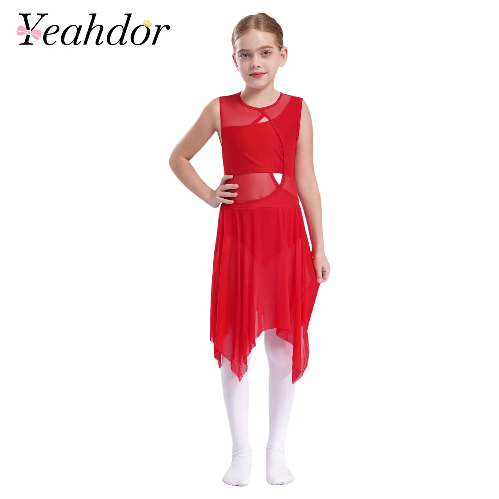 Girls Ballet Dress Figure Ice Skating Dress Dancewear Gymnastics Sleeveless Leotards Backless Dance Dress Lyrical Dance Costume