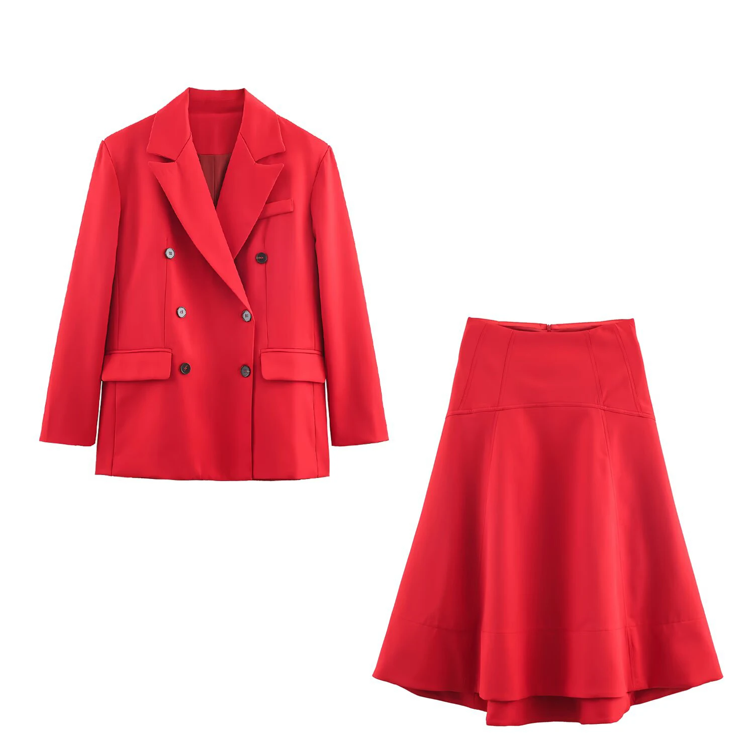 European and American style winter new product women's straight tube double breasted suit jacket mid waist skirt set