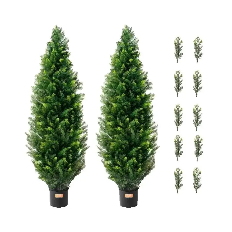 SucceBuy Artificial Cedar Topiary Tree Evergreen Fake Pine Cypress Trees Plant Artificial Greenery Set for Home Decor Outdoor