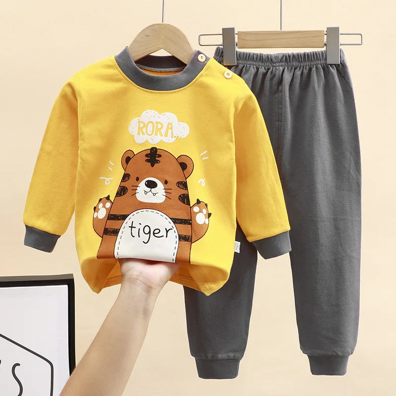 Kids Cartoon Print Pajama Sets Autumn Winter Warm Clothing Suits Spring Boys Girl Fashion Print Pullover+Pants 2Pcs Outfits 0-8Y