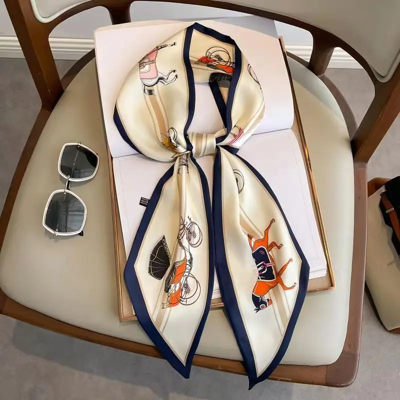 Luxury Design Silk Skinny Headwear Scarf Women Print Spring Neck Tie Hair Hand Bag Ribbon Wrist Belt Foulard Headband Lady