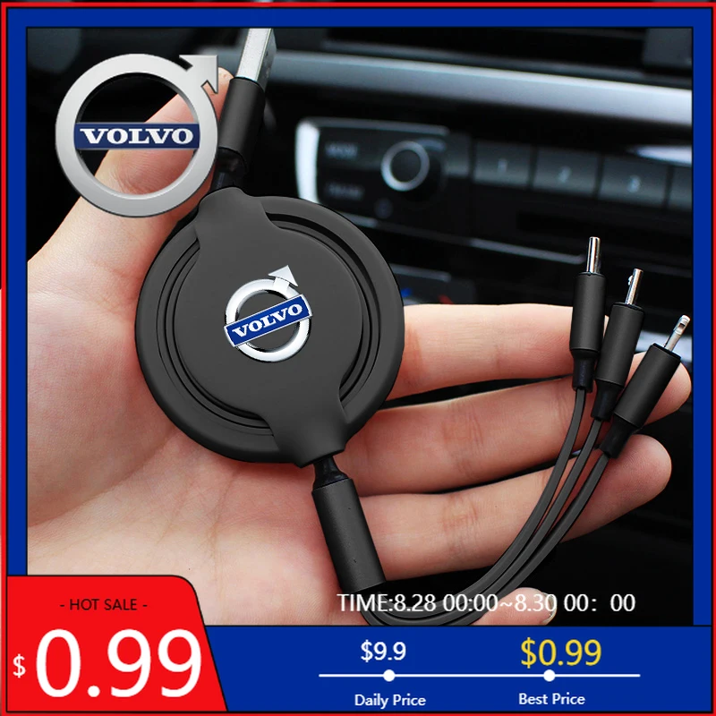 2026 Hot For Volvo Steering Covers 3 In 1 Retractable Cable Fast Charging Data Cord Car Accessories For Volvo XC90 V90 V60 XC60