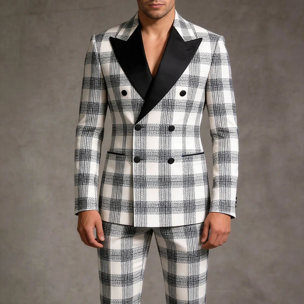 Formal Men's Suits 2 Piece Jacket Pants Outfits Party Double Breasted Blazer Tailor Made Male Clothing Bespoke Outfits Costume