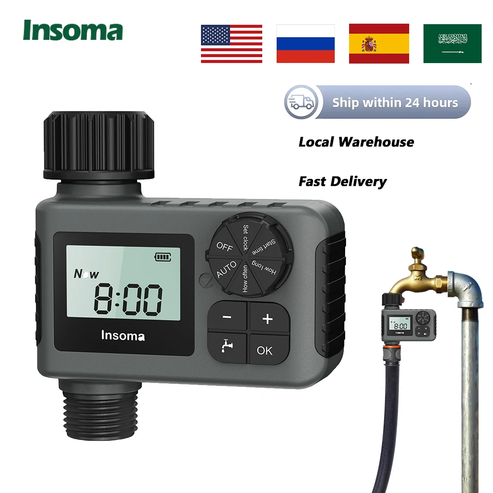INSOMA Automatic Water Timer Intelligent Irrigation Watering System Sprinkler Timer Garden Programmer Equipment LCD Display IPX5