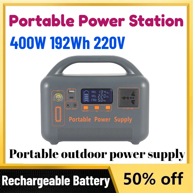 High-Capacity 400W Portable Power Station 192Wh LiFePO4 Battery AC 220V Solar Generator Fast Charge Power Bank for Camping