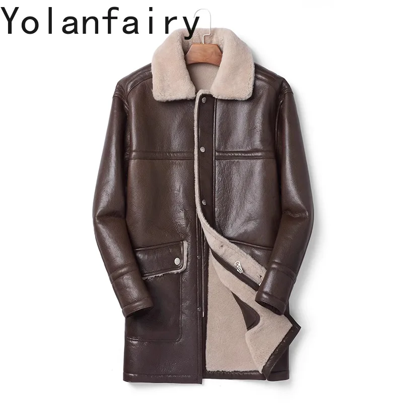 YOLANFAIRY High-end Natural Fur Coat Man Real Lambskin Fur Jacket for Men Luxury Warm Winter Reversible Mid-long Coats Jackets