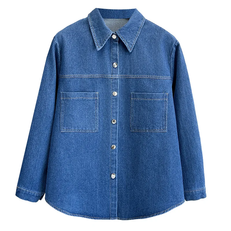 Plus Size Women's Blouses 2025 Autumn New Stylish Starry Sky Striped Denim Shirt Jacket 014