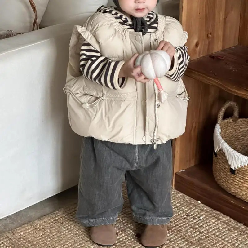 2025 Winter New Baby Sleeveless Warm Vest Boys Girls Cotton Padded Vest Children Plus Velvet Thick Vest Jacket Kids Clothes