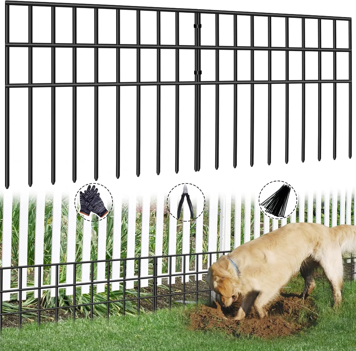 42.5ft Animal Barrier Fence, 30 Panels No Dig Garden Fence for Dog Rabbit, Rustproof Anti Digging Barrier
