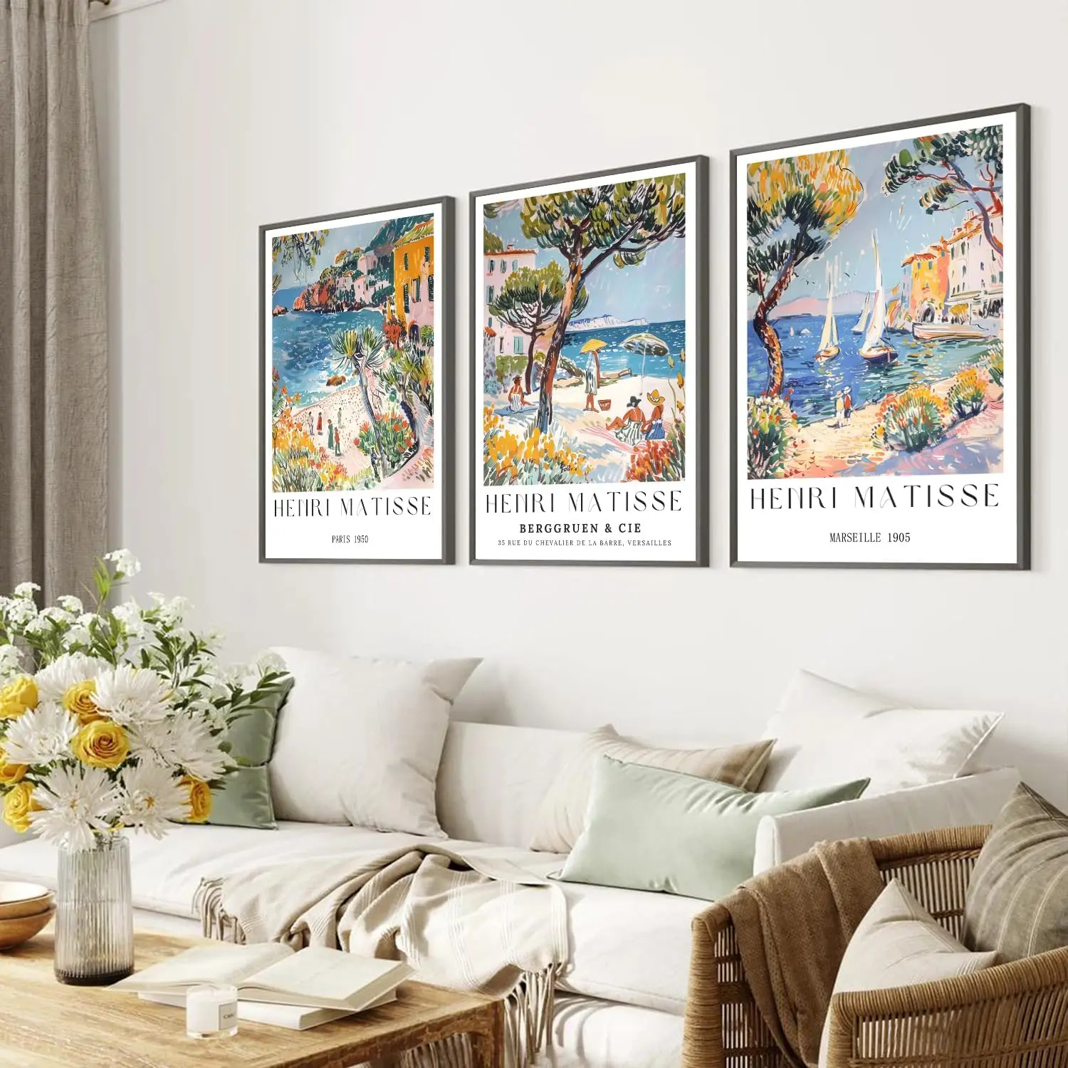 3 Pieces/Set of Vintage Beach Travel Wall Art Collection 3 Henri Matisse European Italian Canvas Paintings Poster Prints Trendy Modern Landscape Wall Decoration Aesthetics