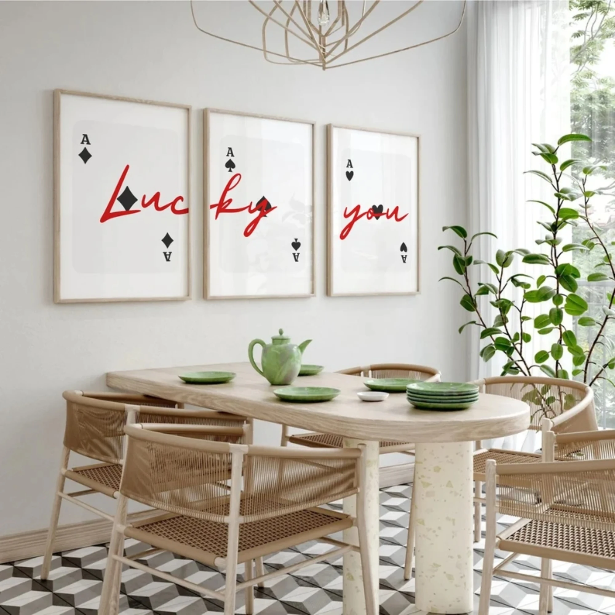 Retro Lucky You Set Of 3 Playing Card Y2K Wall Art Print Canvas Painting Poster Picture For Living Room,Bedroom Home Decor