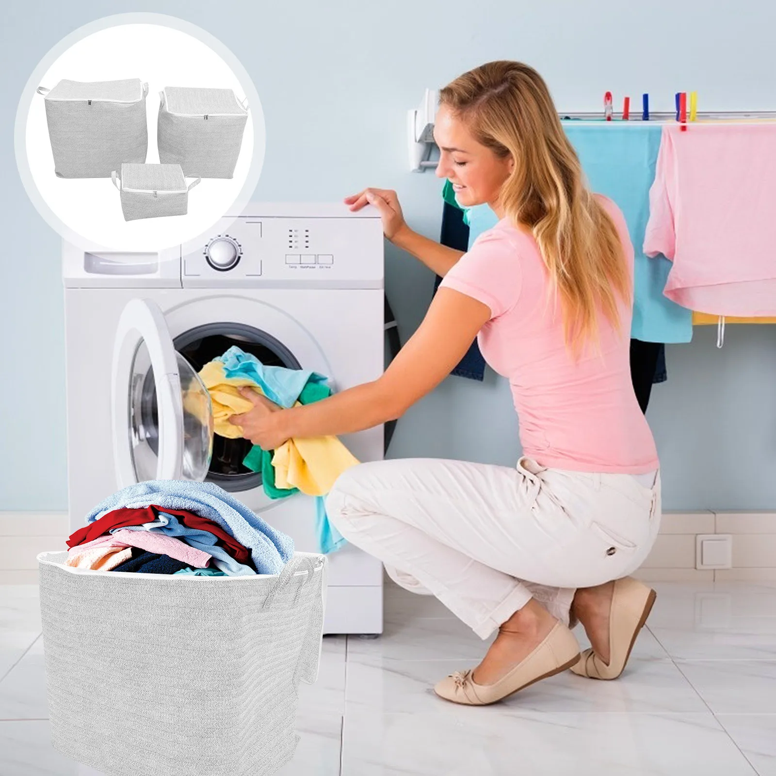 3Pcs Stylish Clothes Organizing Box Excellent Craftsmanship Foldable Storage Bin for Home Bedroom Wardrobe Use