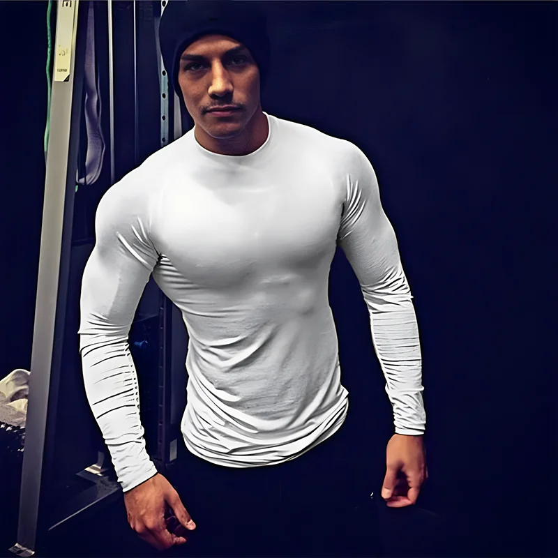 Plain Spring Mens Training Sport T-shirts Quick Dry Tight Long Sleeve Compression Shirt Sportswear Gym Clothing Fitness Shirts