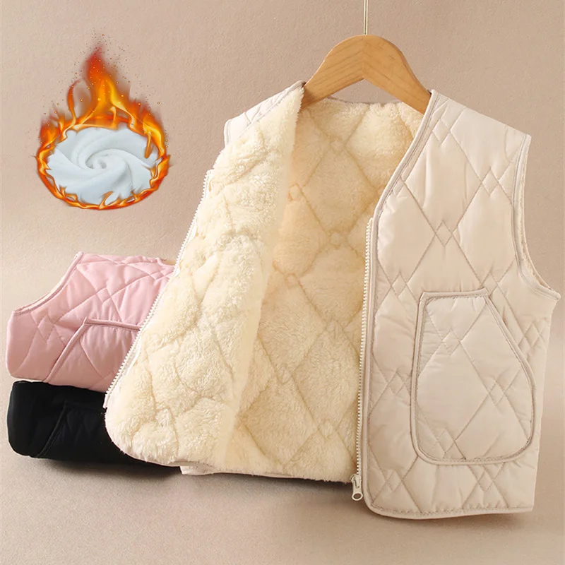 Boys Girls New Fleece Vest Children Thickened Winter Waistcoat Kids Plus Velvet Warm Coats Teenager Casual Padded Clothing 4-14Y